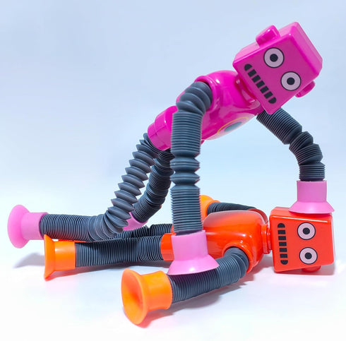 Veakeqe 16 PCS Suction Cup Robot Toy,Shape Changing Telescopic Pop Tubes Autism Sensory Toy Kids Girls Boys Toddlers