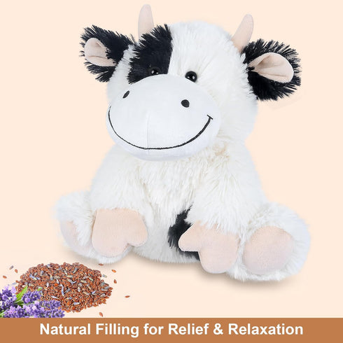 Heatable & Coolable Cow Stuffed Animal, Heated Plush Heating Pad for Cramps & Pain, Lavender Scent Cow for Anxiety