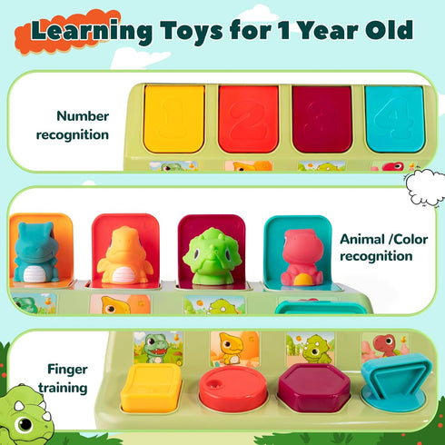 Cause and Effect Toy for 1 Year Old, Pop Up Dinosaur Montessori Developmental Sensory Toy for Toddlers