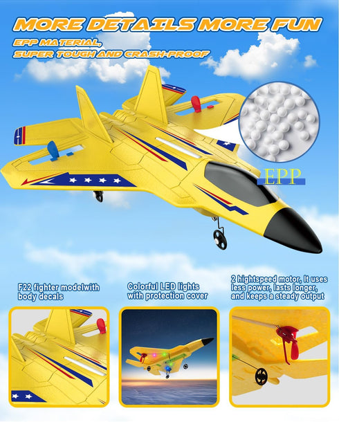 F22 2. 4GHz Light/2 ANTSIR RC Plane RC Airplane, Foam Remote Control Airplane with Gyro Stabilizer/LED Rechargeable