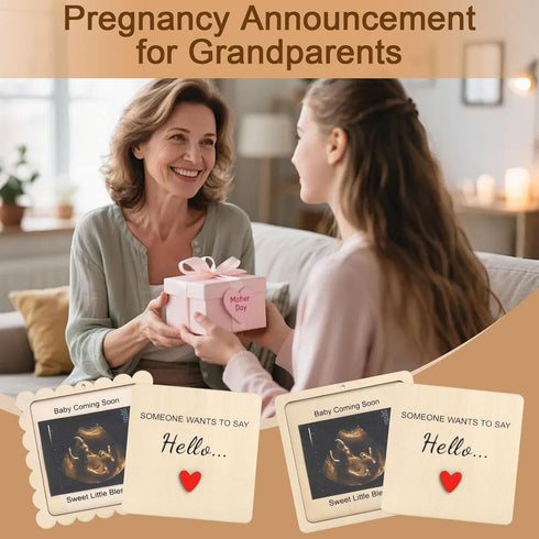 Mlatnod 3x4 Scalloped Pregnancy Announcement Box for Grandparents with Sign - Baby Coming Soon Gift, Holds Ultrasound