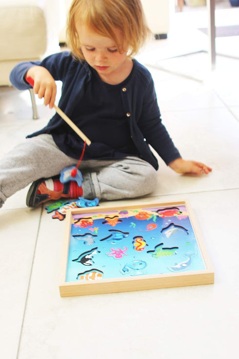 TOWO Wooden Fishing Game Magnetic Fishing Puzzles with Numbers, Educational Toys for 3 Years Old