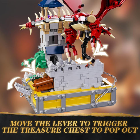 WINNER SPACE Dragons & Treasures Building Block Sets, 927 Pcs Red Dragon Medieval Castle Kits for Kids 8-12+