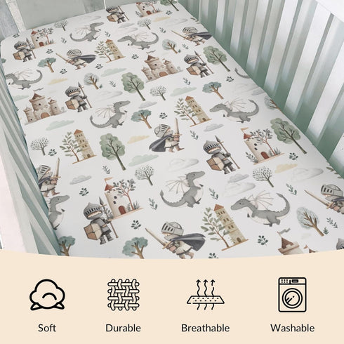 Cstdyfrv 28x52in Cute Pastel Dragons Castle Knight Baby Crib Sheets Fantasy Dragons Trees Standard Crib Toddler