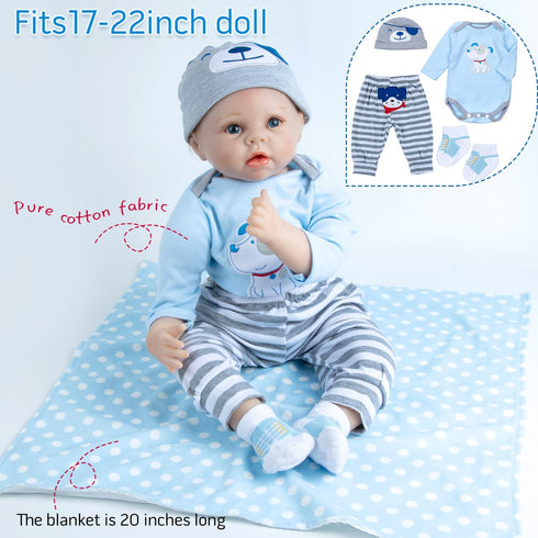 13 17-22 Inches PEDOLLTREE Reborn Baby Dolls Clothes Boy Blue Dog Outfit Accessories Pcs for Reborn Doll Newborn Boy
