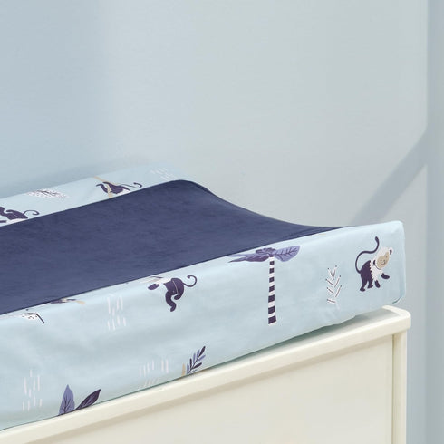 Blue Monkey and Palm Tree Changing Pad Cover for Jungle Party