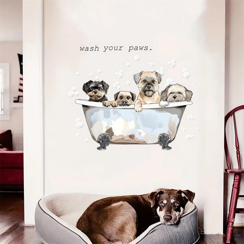 Cute Puppy Bubble Bath Wall Stickers, sacinora Dog Bathtub Pet Wall Decals