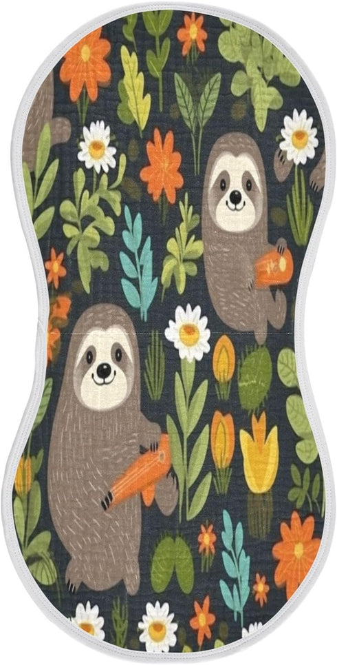 Bulletgxll Sloths with Flowers Unisex Baby Burp Cloths Set of 4, Soft Absorbent