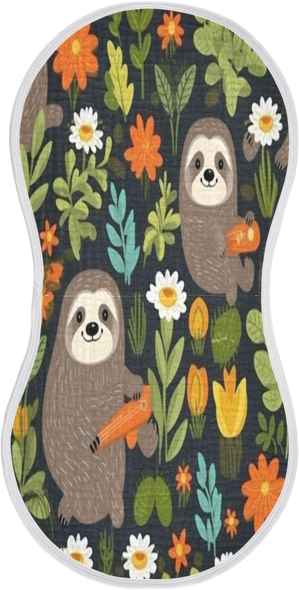 Bulletgxll Sloths with Flowers Unisex Baby Burp Cloths Set of 4, Soft Absorbent