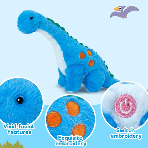 Houwsbaby 14” Blue Light Up Dinosaur Stuffed Animal, LED Glowing Diplodocus Plush Toy Night Light for Kids