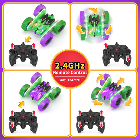 2.4Ghz, 600mAh, 4WD, 90 360 Remote Control Car, RC Cars, RC Stunt Car Toys with New Upgraded Strip Light & Headlight
