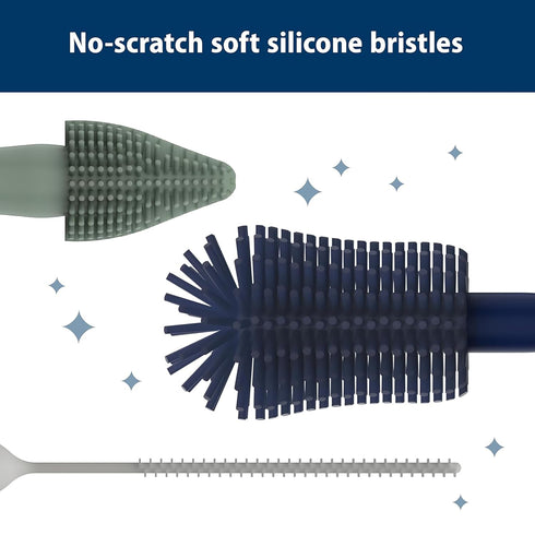 Set 3-Pack 3-Pack Dr. Brown's Silicone Cleaning Brush with Bottle, Spout, and Straw Brush, + Baby Bottle Sponge Brush