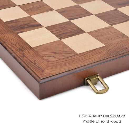 AMEROUS Wooden Chess & Checkers Set - 15 Inches (2 in 1) with Upgraded Weighted Chess Pieces, Gift Package