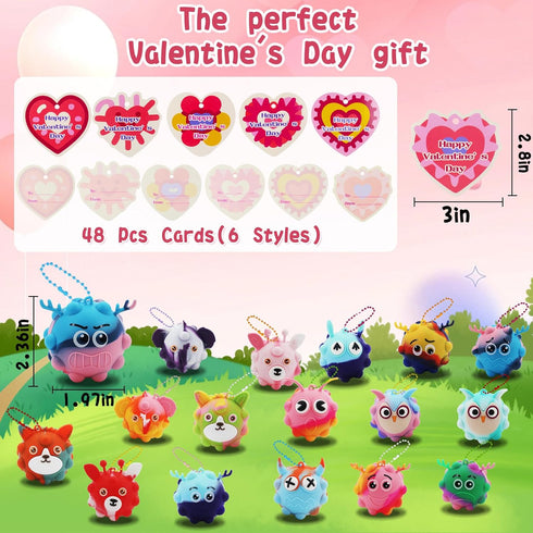 Supovil 48Pack 3D Valentine Day Gifts for Kids,Valentines Cards with Pop Fidget Toys Bulk Stress Ball, Easter Basket