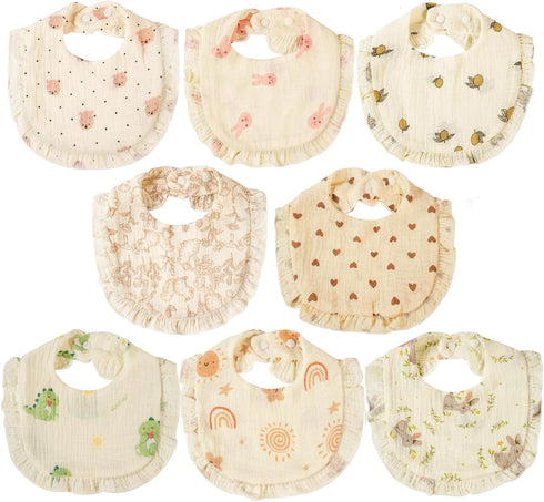 TDHD [Baby Ruffled Bibs 8pcs/Pack Baby Ruffled Bibs Solid Rainbow Print Saliva Towel