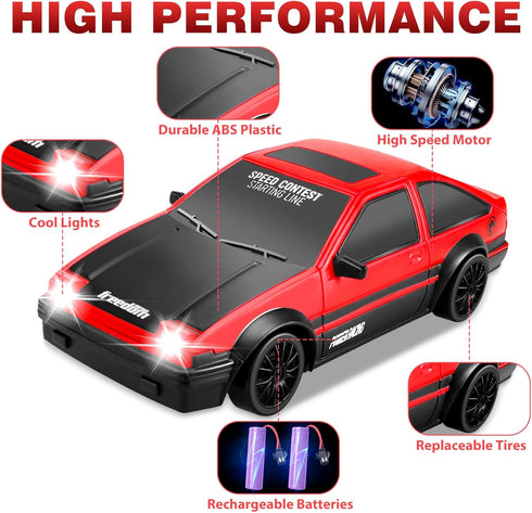 1:24 2.4GHz 4WD RC Drift Car, Remote Control Cars High Speed Drift RC Cars with LED Light Dritfing Tires Racing Hobby