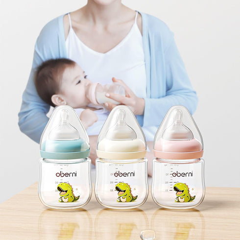 0 120ML/Pink/Pack 2 Oberni Baby Bottles with Size S Slow Flow Breast-Like Soft Teat for Months Plus Newborn