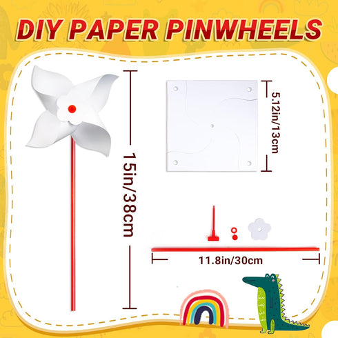 200 (200) Bosctanuc Pcs DIY Pinwheels for Kids Bulk Blank Paper Pinwheels Color Your Own Pinwheels for Spring Mothers