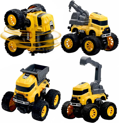 Construction Truck Toys - 4 Pack Excavator, Mixer, Crane, Dump Trucks, Push and Go Friction Powered Cars