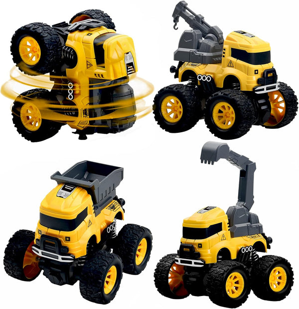 Construction Truck Toys - 4 Pack Excavator, Mixer, Crane, Dump Trucks, Push and Go Friction Powered Cars