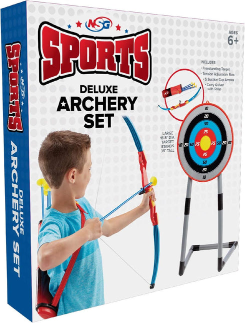 NSG Deluxe Bow and Arrow Set for Kids, Toy Archery Bow with Target, Suction Cup Arrows, Quiver