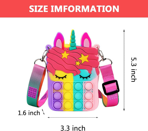 Civan Unicorn Pop It Purse Fidget Toy for Girls, Silicone Cartoon Bag for Kids, Sensory Popper Gift for Birthday