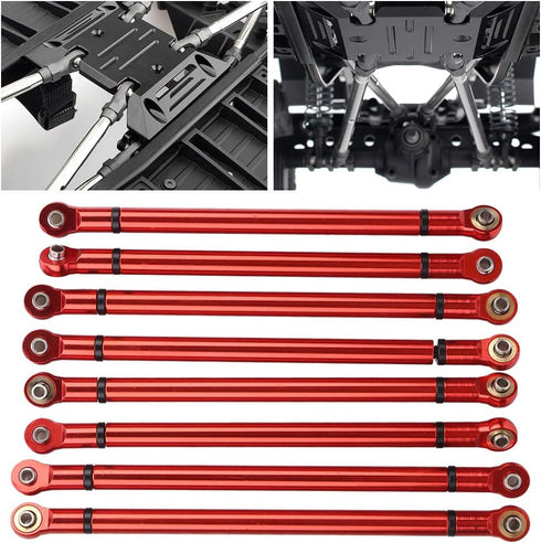 VGEBY 8Pcs Lightweight Aluminium Alloy RC Link Rod Kit, 1:10 Scale Pull Rod for Aixal SCX10 1/10 RC Car (Red)