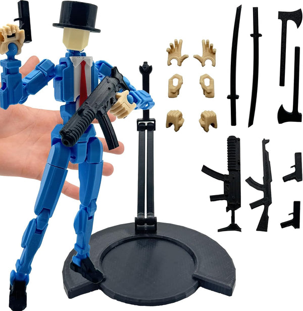3D Printed 8.13-inch Action Figure Dummy-Mici20, Full Body Movable Toy with Multiple Accessories, Desk Decoration (Blue)