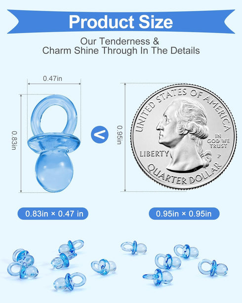 DUIJINYU 200PCS 0.83 Inch Mini Acrylic Pacifiers for Baby Shower Games, Clear Blue Pacifiers Bulk, Chupones para Gender