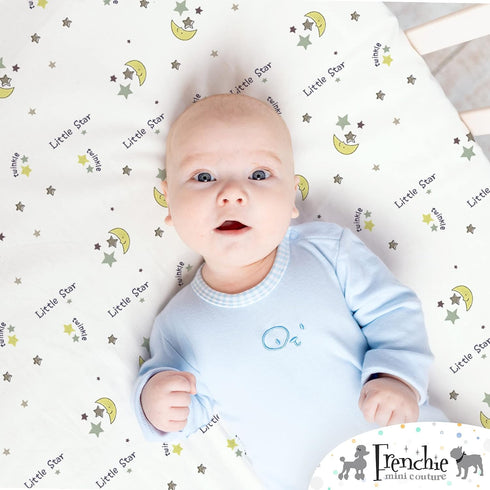 Frenchie Mini Couture 100% 28 52 x8in, Fitted Crib Sheet Woven Cotton Fits Toddler Mattress, x Twinkle Little Star