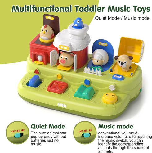 Yalujumb 1 1-3, 1 Interactive Pop Farm Animal Up Toys With Music Sounds,Cause and Effect Pop Up Toy for year