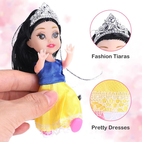 Liberty Imports 12 Pack Miniature Royal Princess Toddler Dolls with Dresses, Girls Fashion Party Favor Imaginative Pretend Play Pocket Playset Collection (4.5-Inches)
