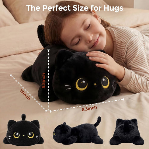 (13 Inch) Mewaii Cute Black Cat Plush Pillow, Kawaii Plushies Black Cat Stuffed Animals, Squishy Plushies, Cuddle Plush