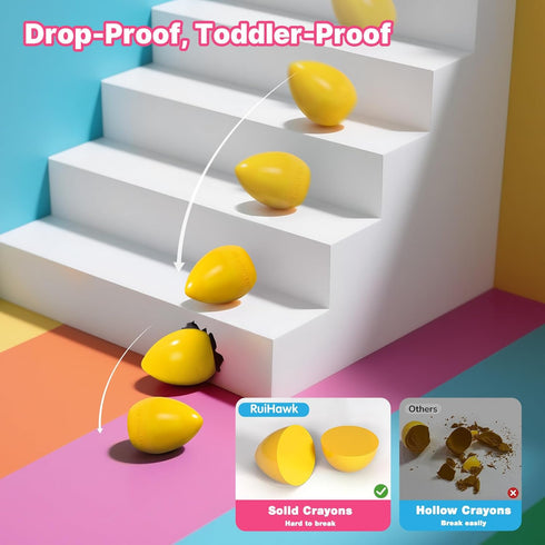 8 1-3, 1-3 Colors Egg Crayons for Toddlers Jumbo Easy-Grip Crayons with Anti-Roll Flat Bottom & Fruit Patterns