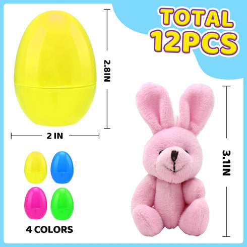 Giaueoa 12 Pack Prefilled Easter Eggs Filled with Plush Bunnies and Bears Perfect for Easter Basket Stuffers, Prefilled