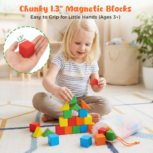 28PCS 1.3 Inch 3-6, LovesTown Large Magnetic Blocks for Toddlers Ages Magnet Building Cubes Montessori STEM Preschool