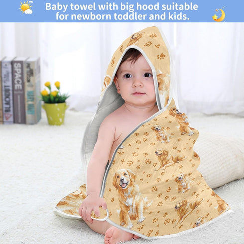 Pigsaly 30 30 Golden Retriever Dogs Hooded Baby Towel Cute Gold Puppy Baby Bath Towel Unisex Toddlers Hooded Towels