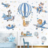 decalmile Blue Hot Air Balloon Animals Wall Decals Airplane Animals Giraffe Lion Fox Wall Stickers Baby Nursery Kids