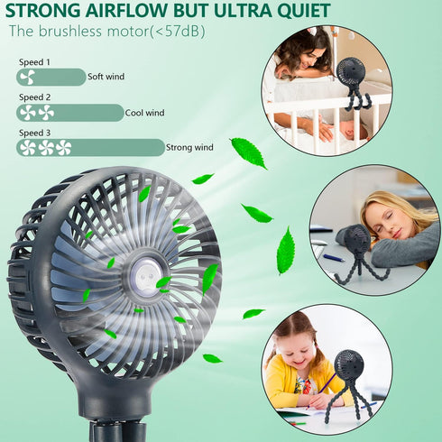 snawowo Mini Handheld Personal Portable Fan, USB or Battery Powered, Flexible Tripod Clip for Camping Traveling