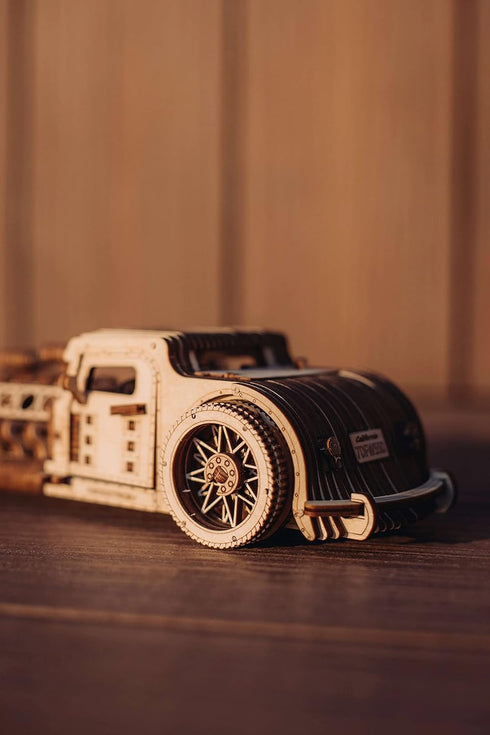 Wood Trick Hot Rod Wooden Model Car Kit, Rides up to 32 Feet, 3D Wooden Puzzles for Adults and Kids