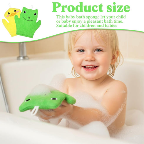 FNANJWQ 2 Pieces Baby Bath Mitt Washcloths Gloves, Microfiber Soft Washcloths for Kids Designed in Cute Animal Yellow