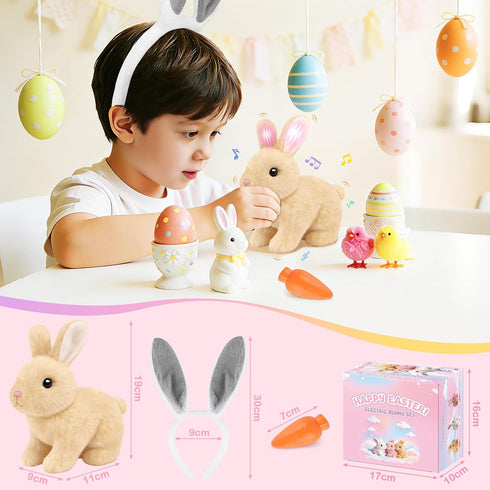 LAITYUM Set Realistic Bunny for Kids - Interactive Hopping Bunny Toy with Headband, Electric Lifelike Robot Rabbit that