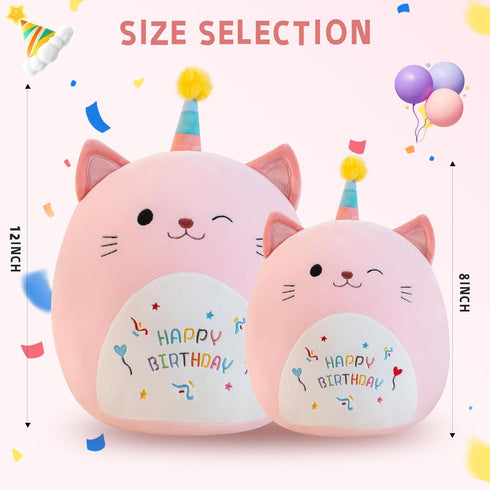 Cat Plush Cute Stuffed Animals - Soft Birthday Gift Cat Plushie Pillow for Kids, Boys, Girls, 8 inch Pink