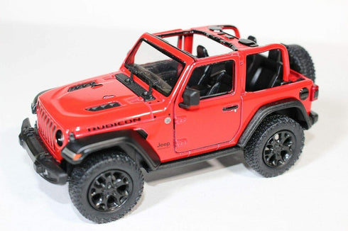 Jeep Wrangler Rubicon Off Road Die Cast Model by KiNSMART - 5 inch 1:34 Scale Toy Car (Red Opentop)