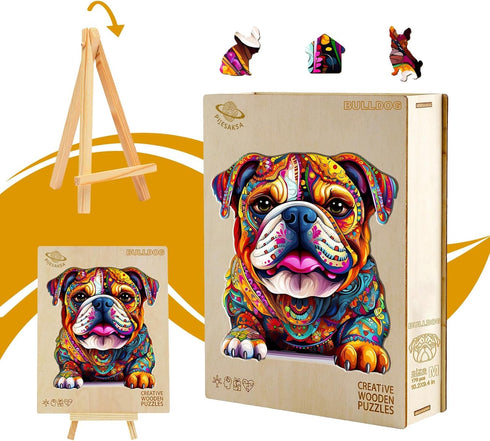300 13.6 12.5in Wooden Puzzles for Adults - Advanced Bulldog Wood Puzzle, Unique Shape Wooden Jigsaw Puzzles