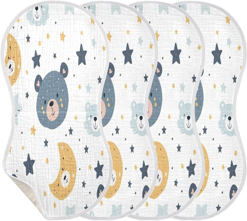 YETTASBIN Bear Muslin Baby Burp Cloth, Super Soft Absorbent Cotton Burp Rag Baby Bibs Feeding Cloth for Newborn Boys
