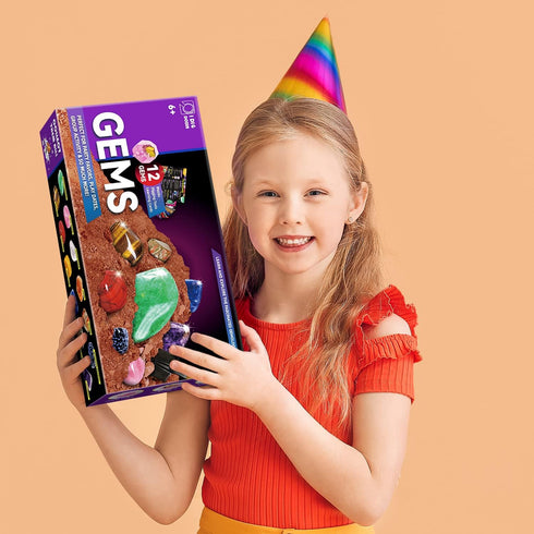 12 Gamerside Gemstones Dig Kit - Dig it up Real Gemstone and Crystal for Kids Gems Digging Kit Mineral & Rock