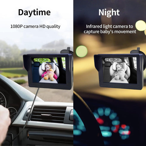 B-Qtech 1080P 360 Baby Car Camera Monitor Night Vision HD Easy to Install Rotating Car Baby Cameras for Back Seat Rear