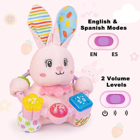 Ryotagift Crinkle,Tummy 0 3 6 9 12+ Baby Bilingual Musical Rabbit Stuffed Animals Toys,Infant Early Learning Toy