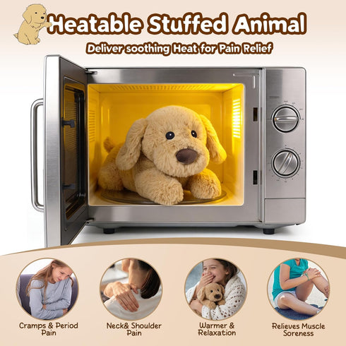 Dog Stuffed Animals, Microwavable Stuffed Animal Adorable Fluffy Puppy Plush for Warmth, Heatable Coolable Lavender
